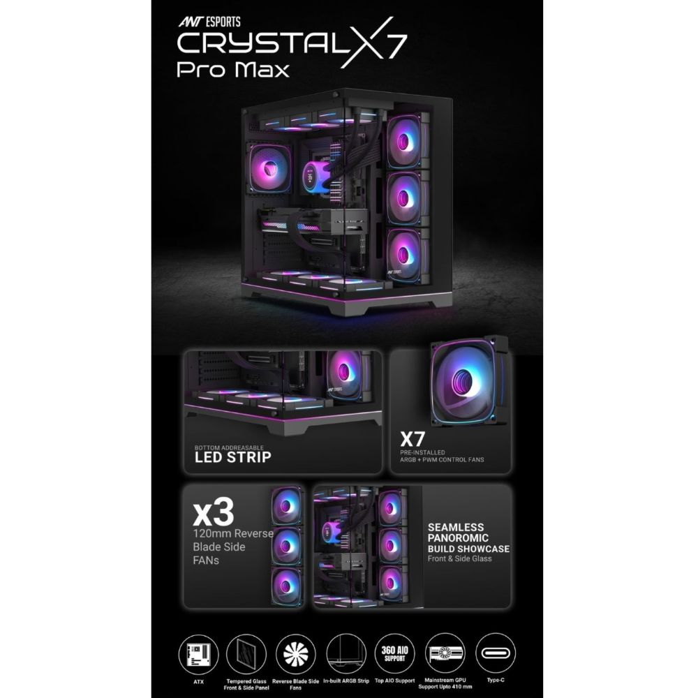 Ant Esports Gaming Cabinet Crystal x7 Pro Max view 4